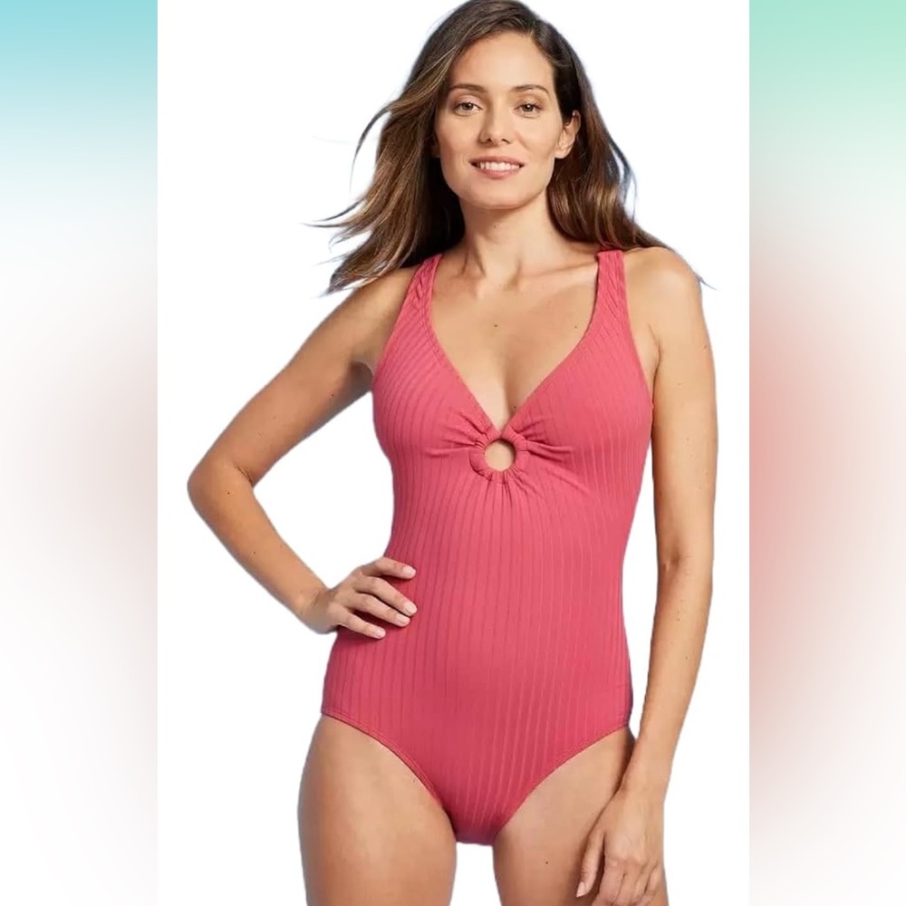🚘Kona Sol Women's Wide Ribbed Ring Medium Coverage One Piece Swimsuit